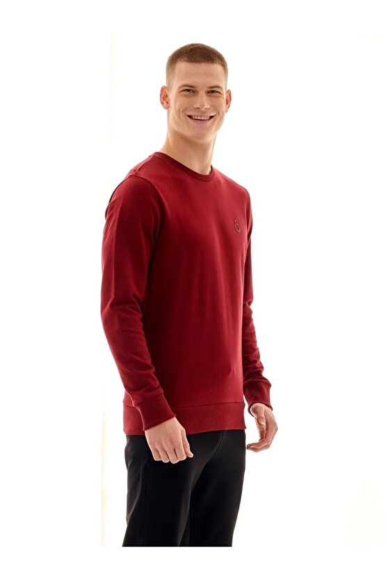 Lisanslı Erkek Basic Bordo Sweatshirt