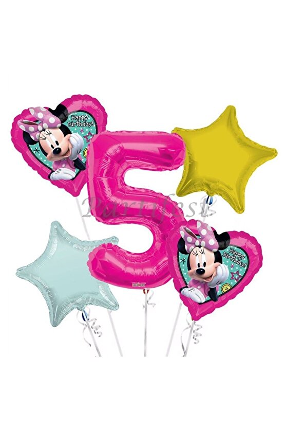 Minnie Mouse 5 Yaş Balon Set Balon Folyo Set Minnie Mouse Konsept Doğum Günü Set Yaş Balon