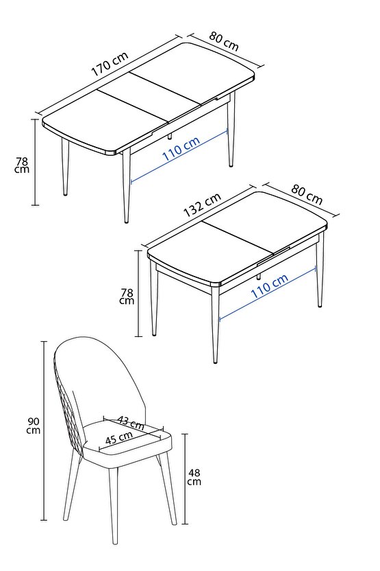 Milas Meşe Desen 80x132 Mdf Açılabilir Mutfak Masası Takımı 4 Adet Sandalye
