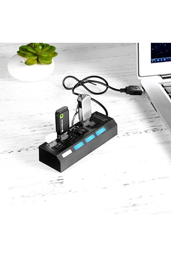 4 Port Usb Çoklayıcı 2.0 Usb Hub 30 Cm On Of Lu Uyumlu 4port-on-oflu