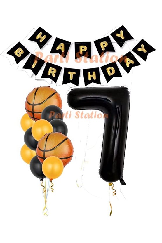 Basketbol Konsept 7 Yaş Siyah Balon Set Basketbol Tema Doğum Günü Balon Seti