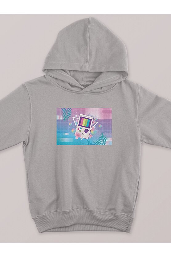 Vapor Wave Tetris Design Baskılı Tasarım 2 Iplik Şardonlu Siyah Hoodie Sweatshirt