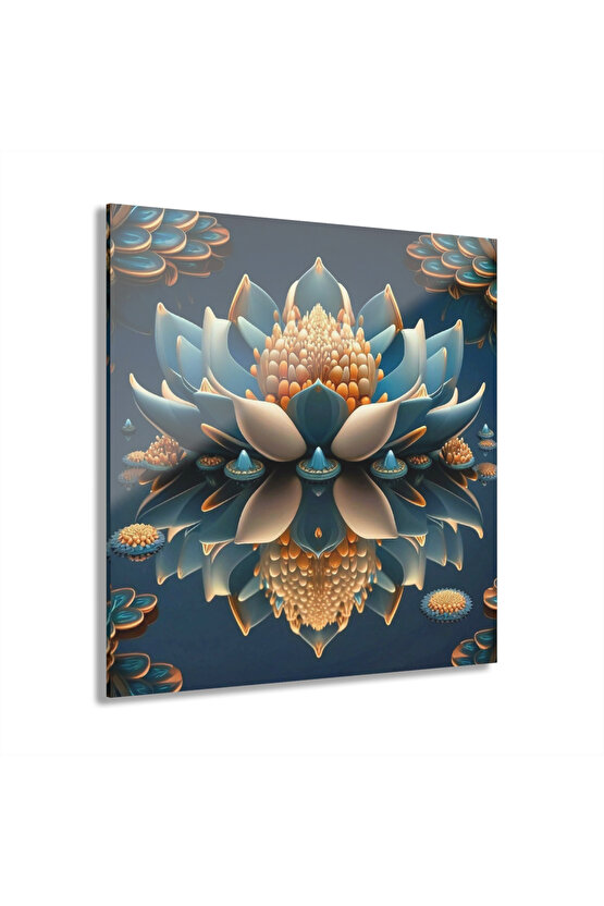 Lotus Çiçeği Cam Tablo Duvar Dekoru Model 1