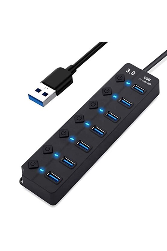 7 Port Usb 3.0 Çoklayıcı Hub 30cm Kablo 5gbps On Of Tuşlu Işıklı 7ports Usbhub