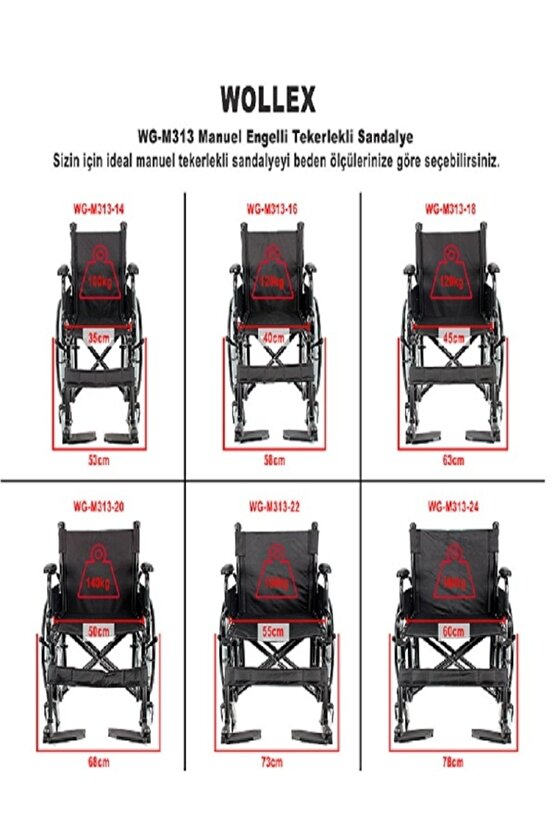 Wg-m313 Yetişkin Çelik Tekerlekli Sandalye 35 Cm