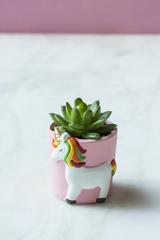 Unicorn Yeşil Sukulent Vazo ( Yapay Çiçek )