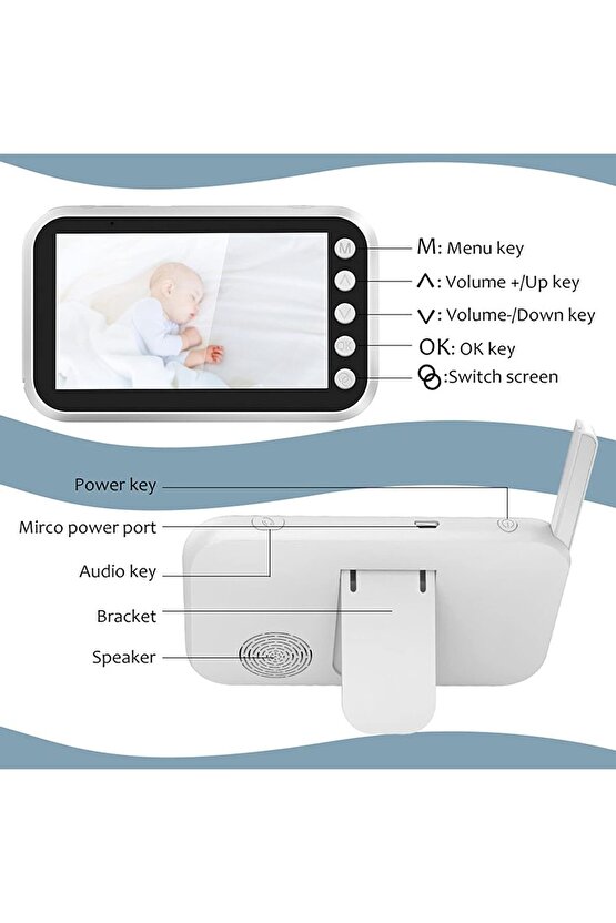 4.3 inç WiFi Bebek Monitörü, 8 IR Gece Görüş Ledli Güvenlik ve Bebek izleme Kamerası 2 Yönlü Ses