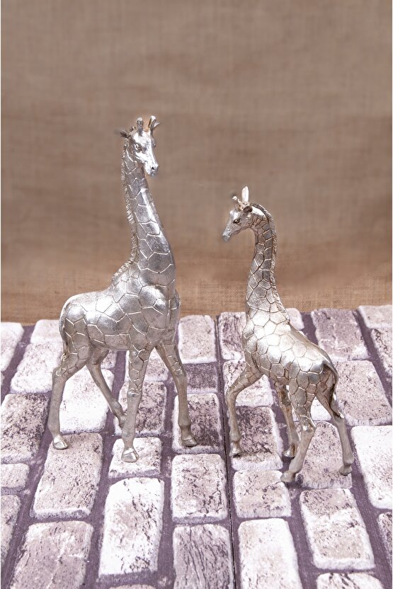 Dekoratif Ikili Zürafa Gümüş Biblo