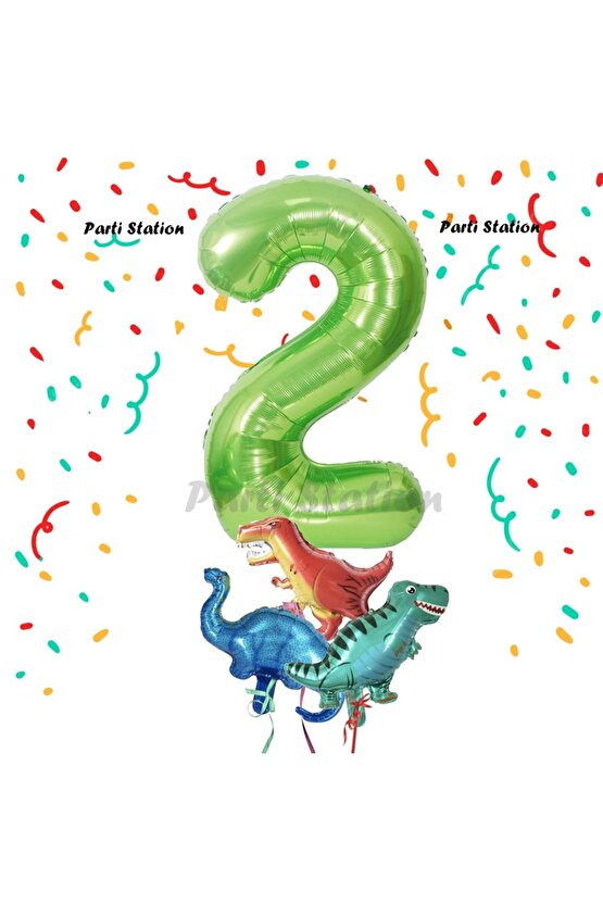Yeşil Renk Rakam Balonlu Küçük Boy Dinozor Balonlu 2 Yaş Dinozor Konsept Doğum Günü Parti Balon Set