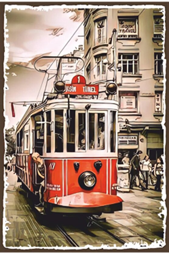 Istanbul Taksim Beyoğlu Tramvay Retro Ahşap Poster