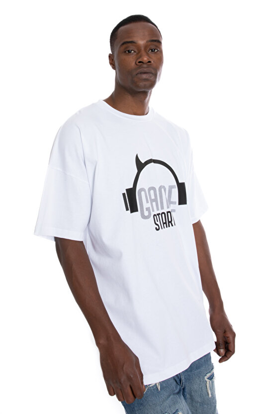 %100 Pamuk Beyaz Unisex Oversize Kısa Kollu T-Shirt | Game Start