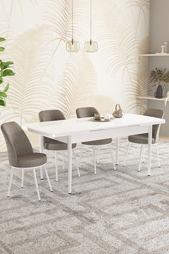 Rita Beyaz 80x132 Açılabilir Mutfak Masası Takımı 4 Adet Sandalye