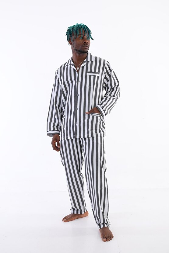 4007 Uzun Kol Çizgili Gaffur Erkek Pijama Takım