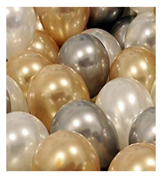 30 Adet Metalik Sedefli Gold-gümüş Gri-beyaz Balon, Helyumla Uçan Balon