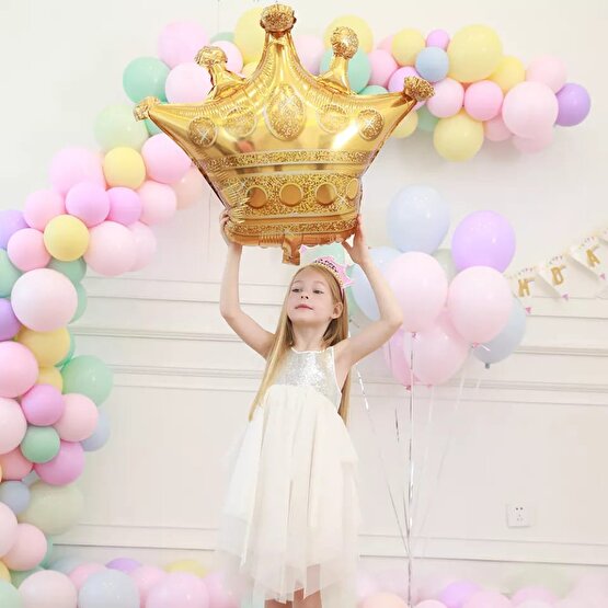 Kraliçe Balon Set , Taç Gold Folyo Balon ve Karışık Makaron Balon Set 82 Parça