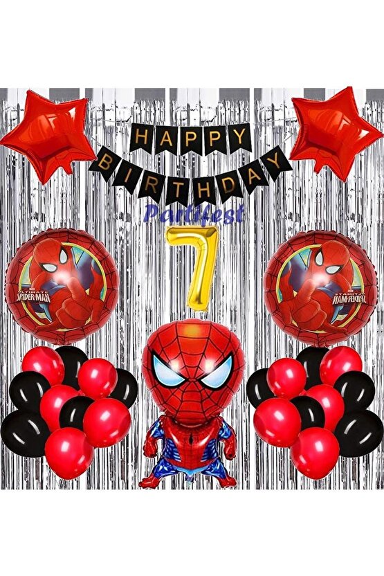 Spiderman Örümcek Adam Balon Set Balon Folyo Set Spiderman Konsept Doğum Günü Set 7 Yaş Balon