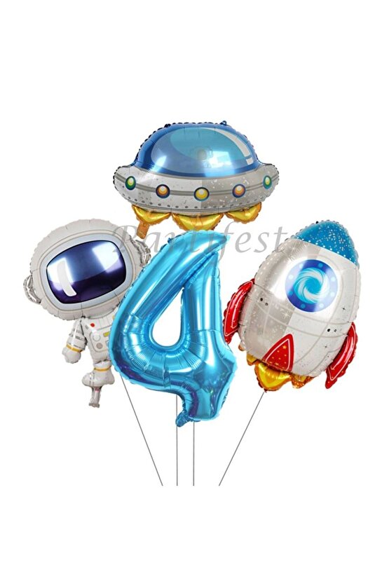 Uzay Kozmik Galaksi Astronot 4 Yaş Balon Set Yıldız Balon Folyo Set Konsept Doğum Günü Set