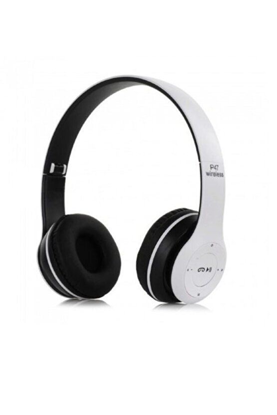 P47 Kablosuz Bluetooth Kulaklık Yükses Ses Ve Bass Fm Radyo Beyaz