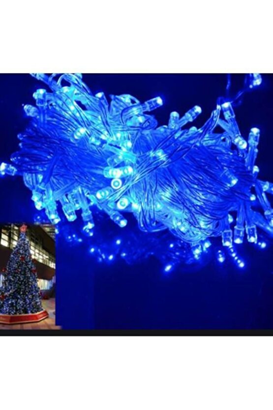 Yılbaşı Ağaç Işığı Mavi Led Işık Şeffaf Kablolu 100 Ledli 5 Fonksiyonlu 5 Yarda 4.60-4.70 m
