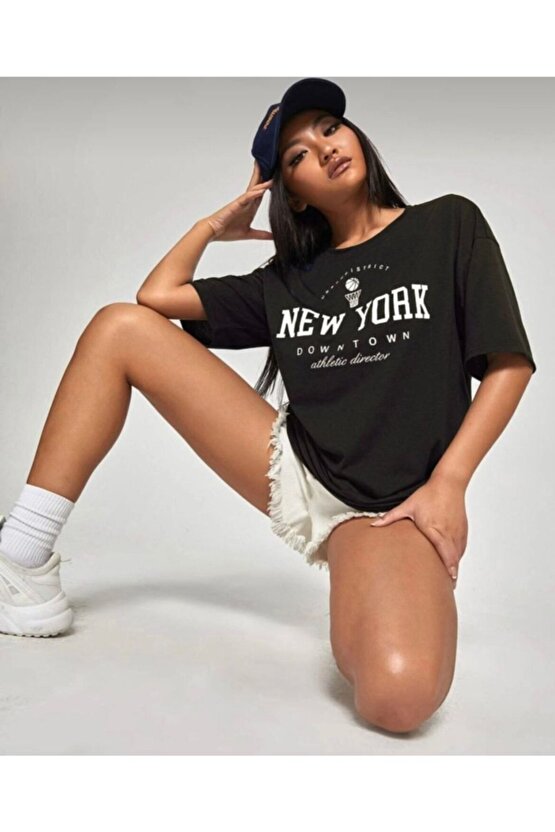 Oversize Unisex Siyah Newyork Tshirt