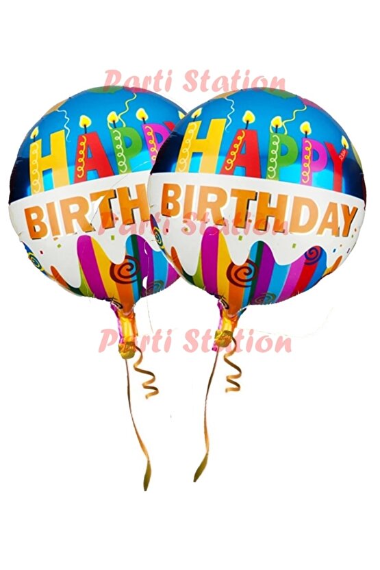 Happy Birthday Renkli Folyo Balon Gökkuşağı Konsept Parti Doğum Günü Folyo Balon Set