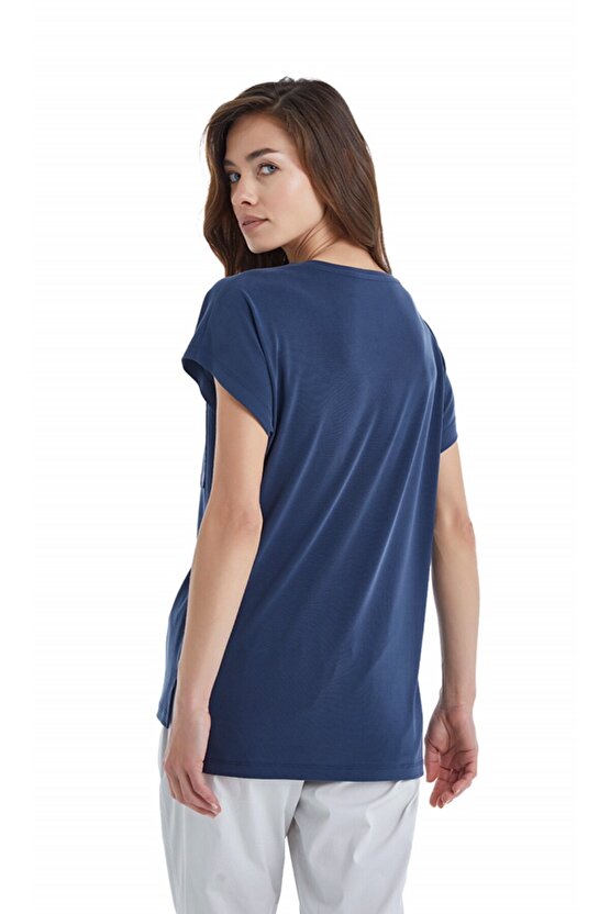 Kadın V Yaka T-Shirt-60400-Lacivert