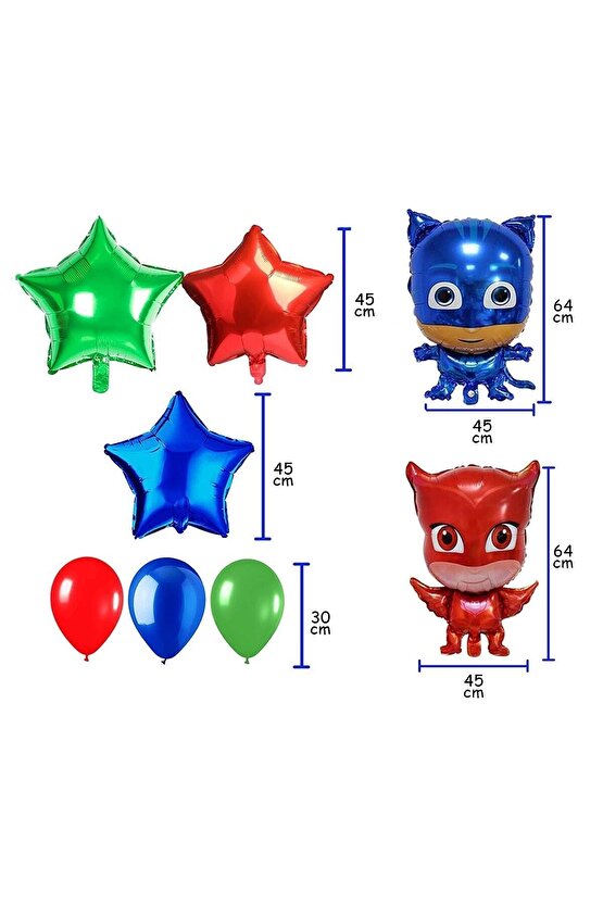 Pijamaskeliler 7 Yaş Balon Seti Pjmasks Kedi Çocuk Baykuş Kız Kertenkele Çocuk Doğum Günü Seti