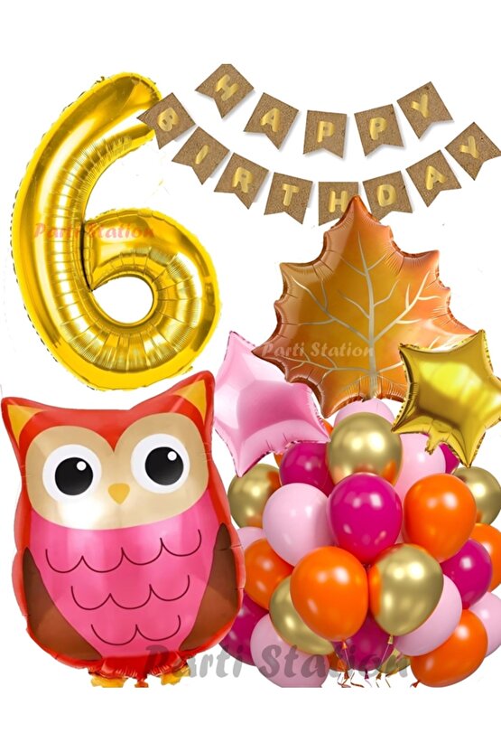 Orman Woodland Baykuş Konsept Doğum Günü 6 Yaş Balon Set Baykuş Tema Folyo Balon Set