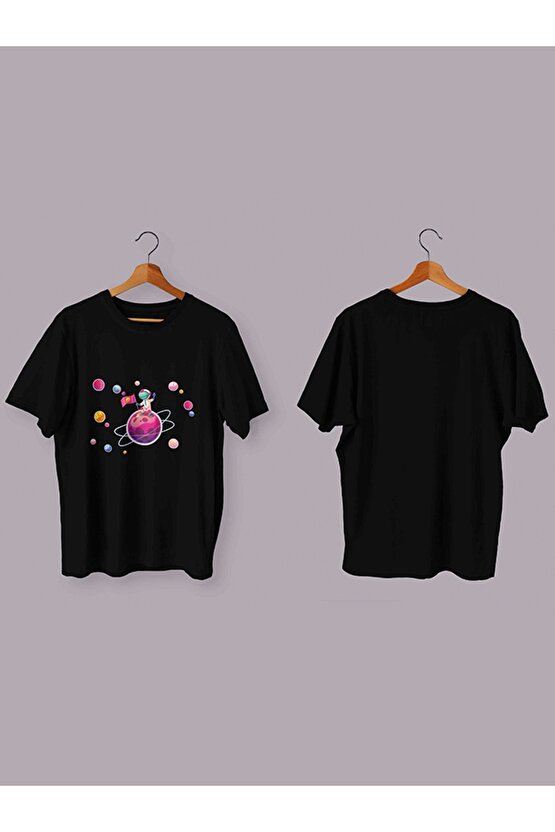 Galaksi Baskılı Siyah Basic Tshirt