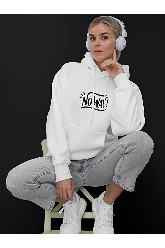 Noway Baskılı Tasarım 2 Iplik Şardonlu Siyah Hoodie Sweatshirt