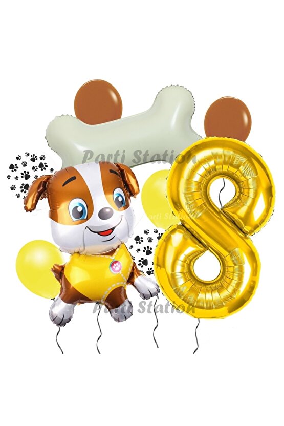 İş Araçları İnşaat İşçisi Köpek Rubble 8 Yaş Balon Set Pav Petrol Konsept Doğum Günü Set