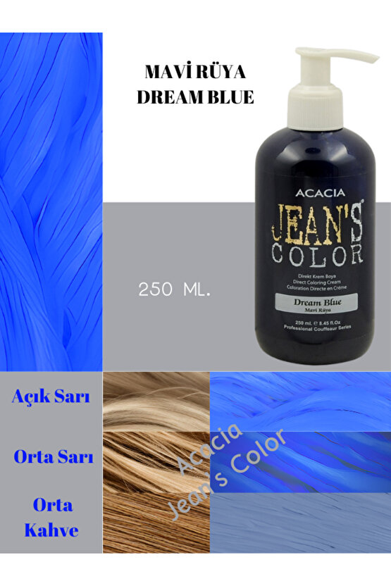 Amonyaksız Mavi Rüya Renkli Saç Boyası 250 ml Kokusuz Su Bazlı Dream Blue Hair Dye