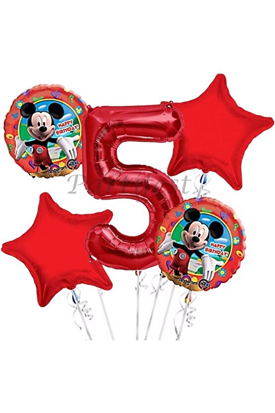 Mickey Mouse 5 Yaş Balon Set Mickey Mouse Folyo Balon Set Konsept Doğum Günü Set Yaş Balon