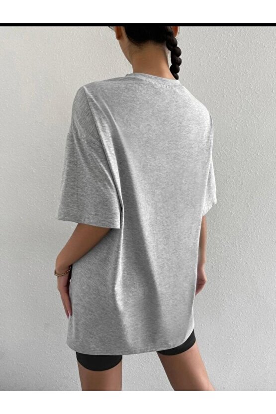 Oversize Unisex Gri Palmiye Tshirt