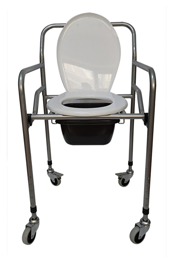 Tekerlekli Katlanabilir Seyyar Hasta Yaşlı Tuvalet Sandalyesi Klozetli Kovalı Wc Oturak