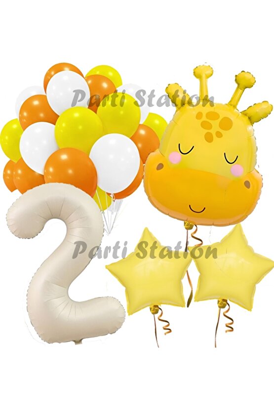 Safari Sevimli Zürafa Tema 2 Yaş Balon Set Safari Konsept Zürafa Parti Doğum Günü Balon Set