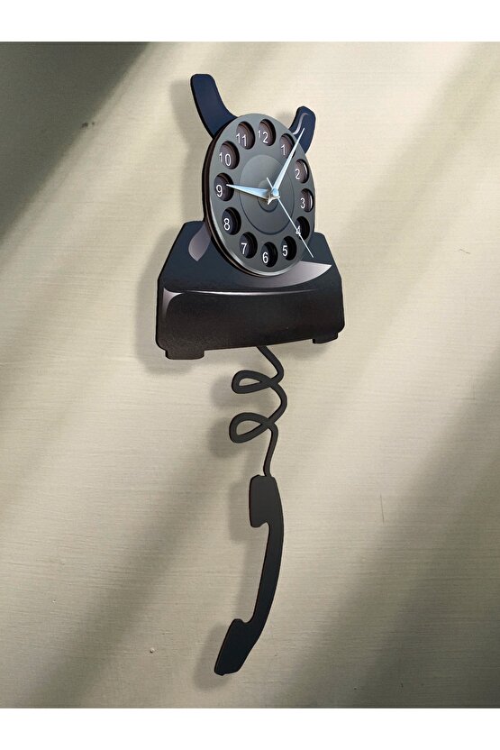 Nostaljik Telefon Dekoratif Sarkaçlı Duvar Saati