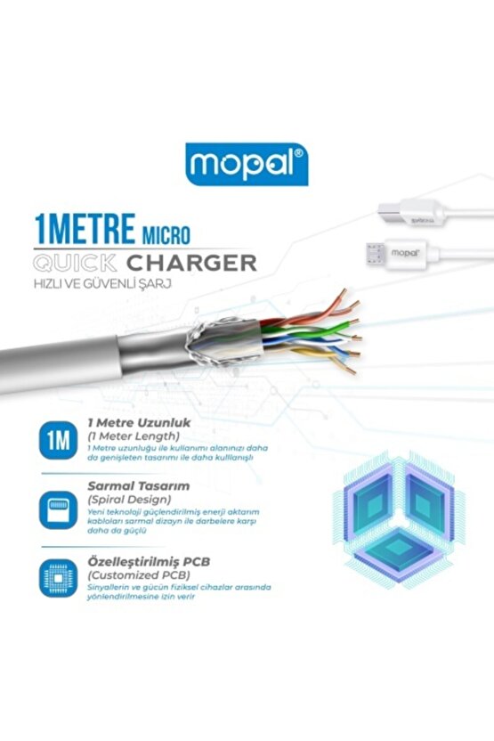 Mopal Mikro Usb Şarj Başlığı Ve Data Kablosu 5v 2a Hızlı Şarj Aleti M04