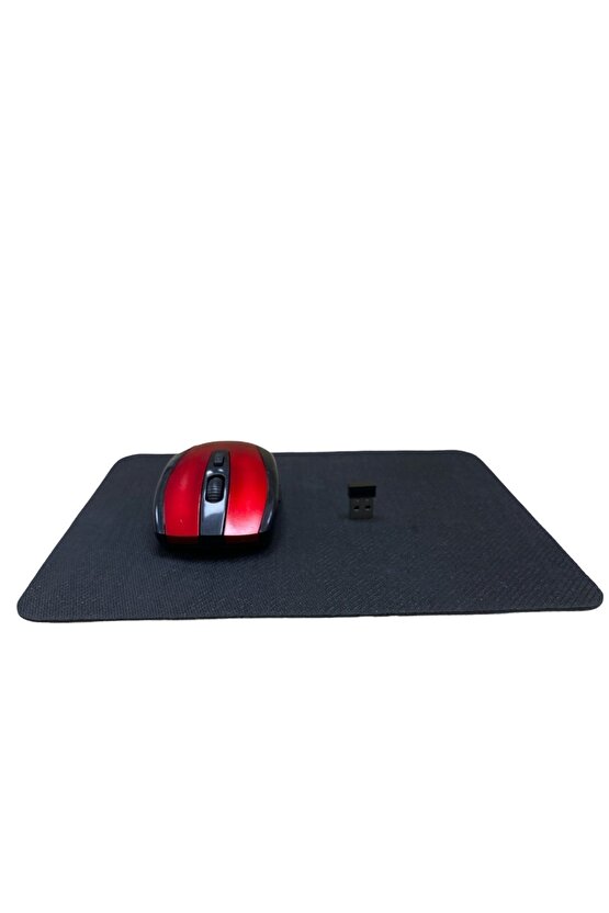 Kırmızı Kablosuz Optik Mouse Ve Mouse Pad Birlikte