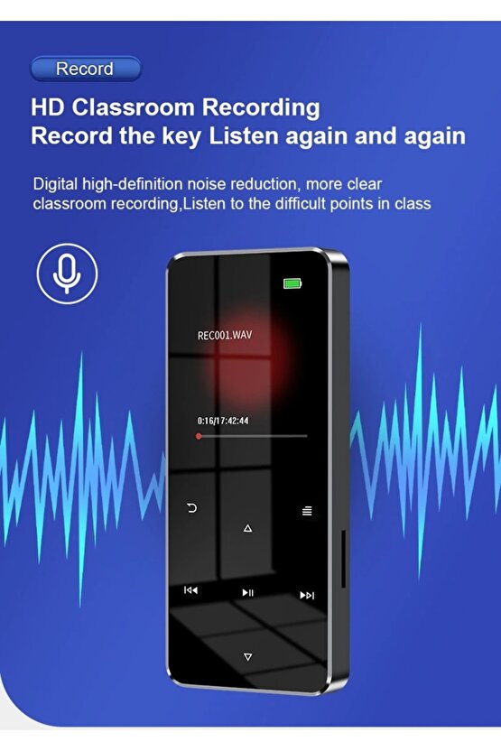 Bluetooth Lu Mp3 Mp4 Çalar Fm Radyolu Şarjlı Mp4 Player Dahili Hoparlör 8gb Hafızalı Ses Kaydı