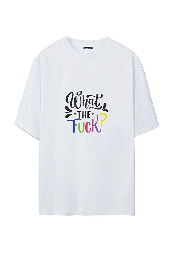 Wtf Yazılı Baskılı Penye Oversize Beyaz Tshirt