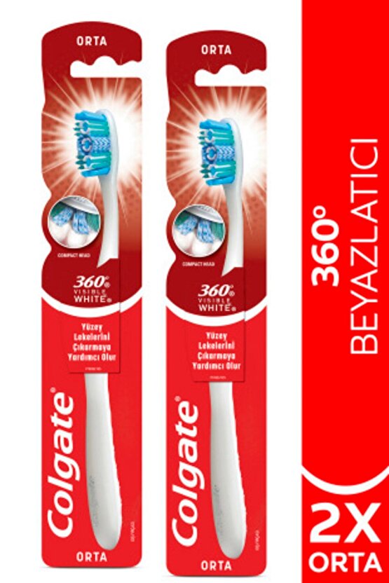360 Visible White Beyazlatıcı Orta Diş Fırçası X2 Adet