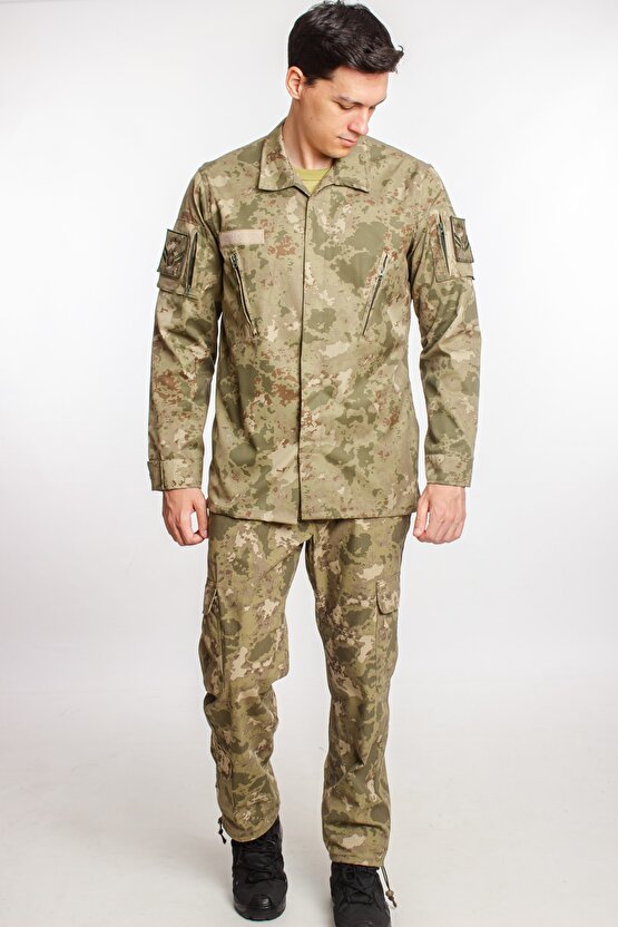 Kargo Cepli Kara Kuvvetleri Kamuflaj Renk Uzun Kollu Gomlek Ve Pantolon Takimi Camouflage