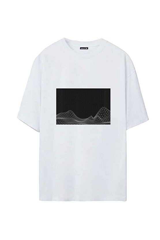 Vapor Wave Geometrik Baskılı Oversize Siyah Tshirt