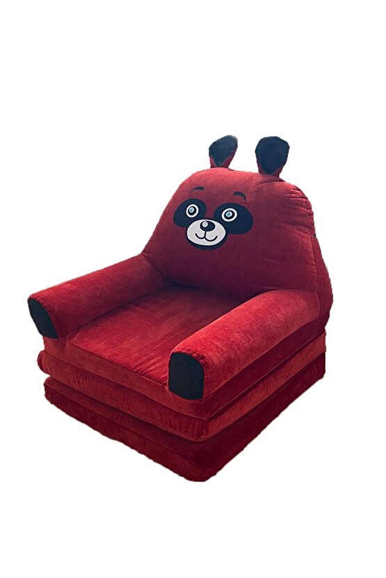 Katlanabilir Bebek-çocuk Koltuğu Sandalye Portatif Yatak Puf Kırmızı Kadife Panda