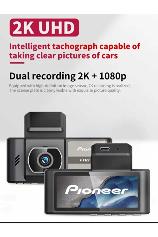 Pioneer ND-DVR30s DVR Araç İçi Kamera 2K FHD Ön ve Arka Kamera Ses Kontrolü Wifi Telefon Bağlantısı