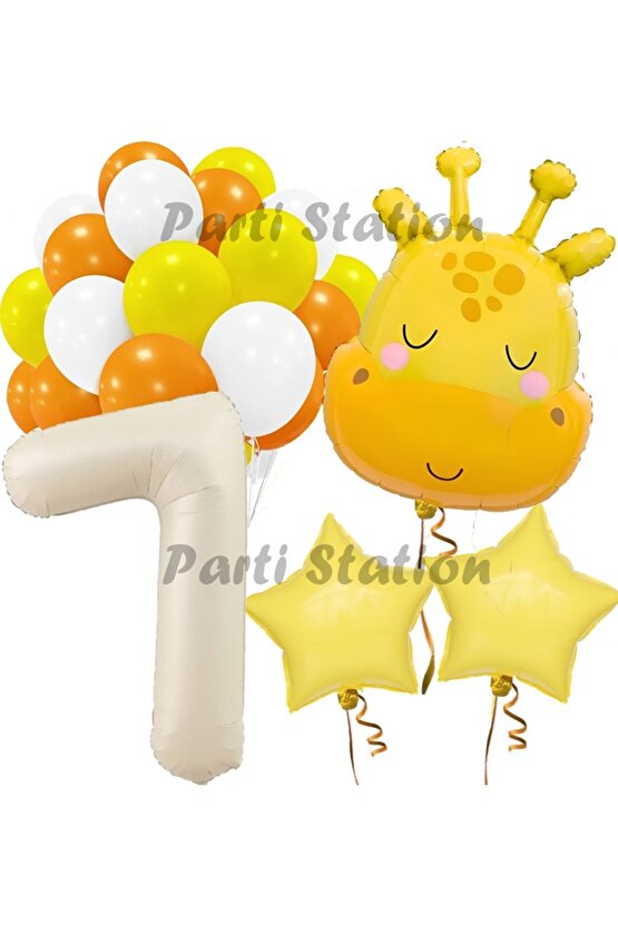 Safari Sevimli Zürafa Tema 7 Yaş Balon Set Safari Konsept Zürafa Parti Doğum Günü Balon Set