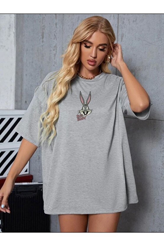 Unisex Oversize Gri Bugsbunny Tshirt