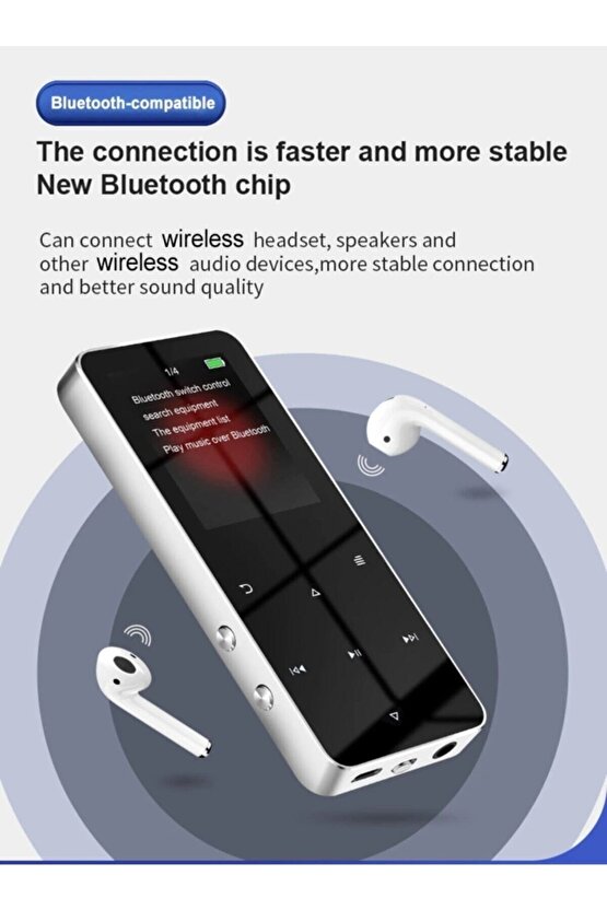 Bluetooth Lu Mp3-mp4 Çalar Ses Kayıt Fm Radyolu Şarjlı Mp4 Player Dahili Hoparlör 8gb Hafızalı