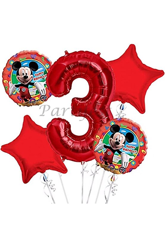 Mickey Mouse 3 Yaş Balon Set Mickey Mouse Folyo Balon Set Konsept Doğum Günü Set Yaş Balon